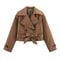 Womens Trench Coat Wind Style Double Breasted Belted Lapel Jacket Short Long Sleeve Coat 4