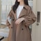 Coffee Short Trench Coat, Womens Loose Fit, Lantern Sleeve Coat, Spring Autumn Style, Elegant Outerwear