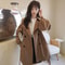 Coffee Short Trench Coat, Womens Loose Fit, Lantern Sleeve Coat, Spring Autumn Style, Elegant Outerwear