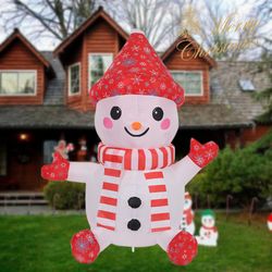 christmas inflatable cute snowman, built-in led light sitting snowman for outdoor party, garden and yard decoration
