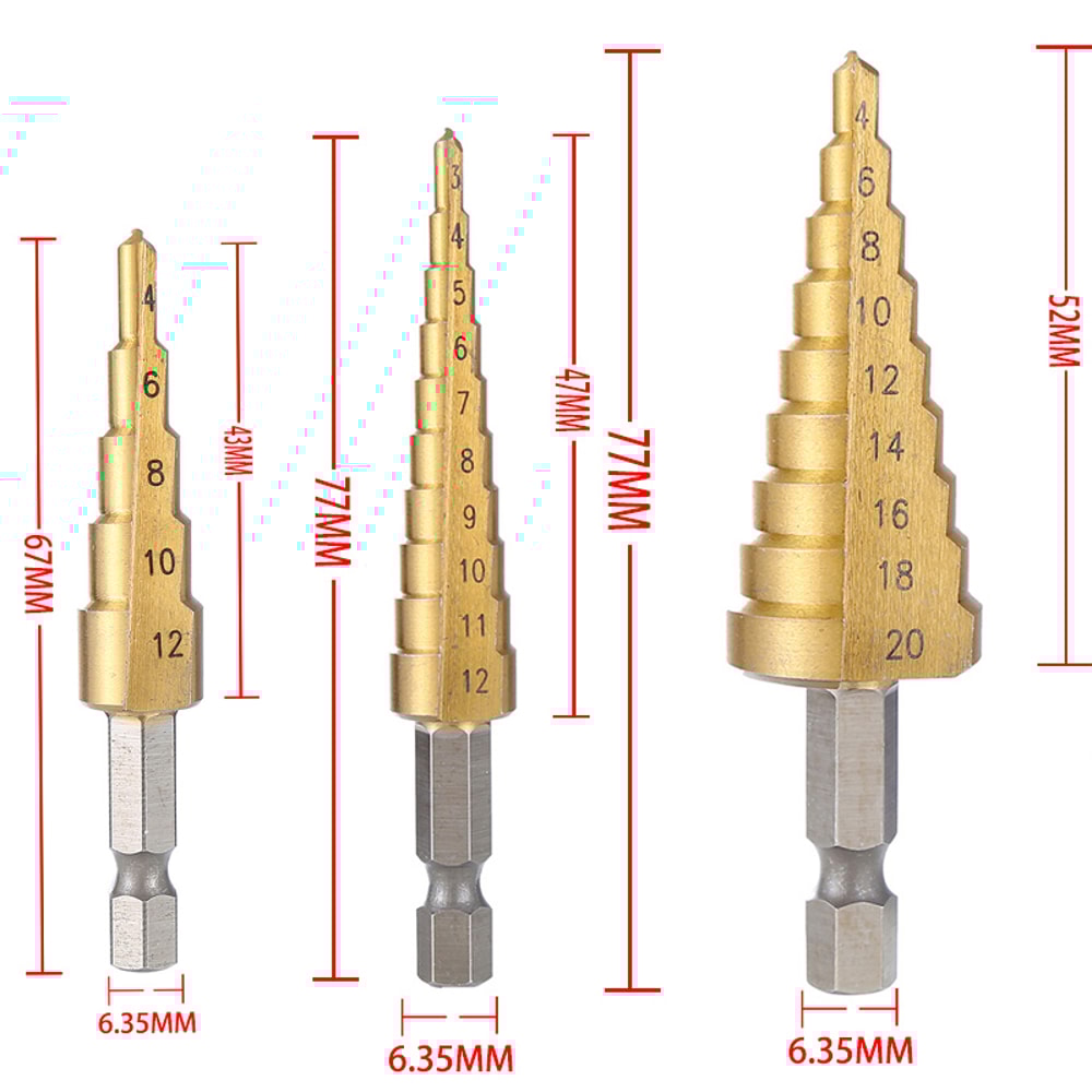 High Speed Steel Metal Wood Cutter HSS Titanium Coated Step Drill Bit Cone Drilling Tool 2
