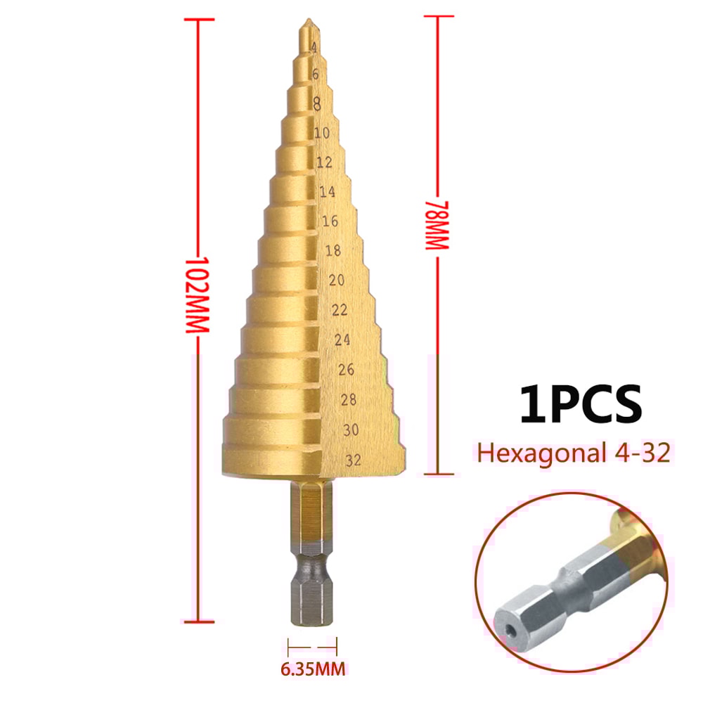 High Speed Steel Metal Wood Cutter HSS Titanium Coated Step Drill Bit Cone Drilling Tool 6