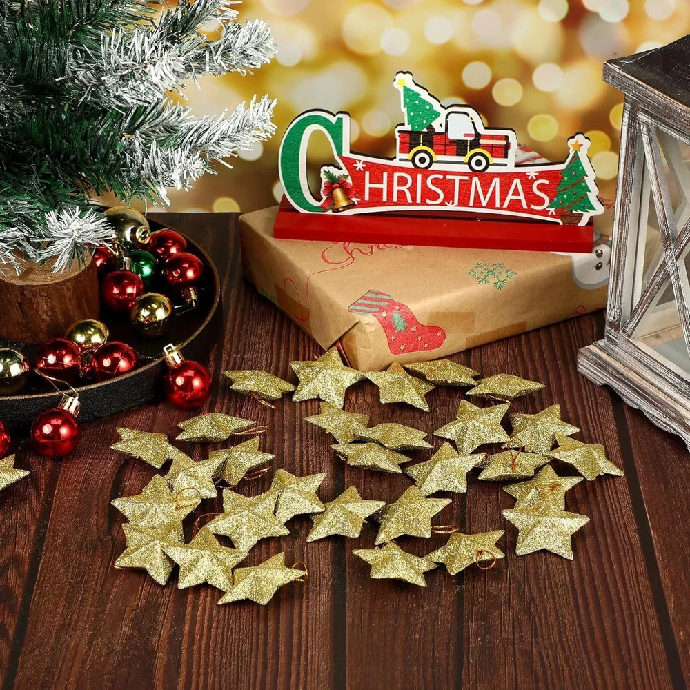 Christmas Decorations For Home 24pcs Gold Glitter Star Ornaments Navidad New Year Party Decoration 3