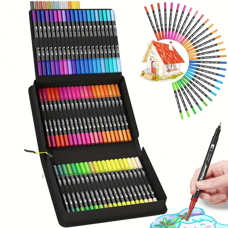 Dual Tip Brush Pens For Coloring Books Artists Vibrant Markers Kit 2