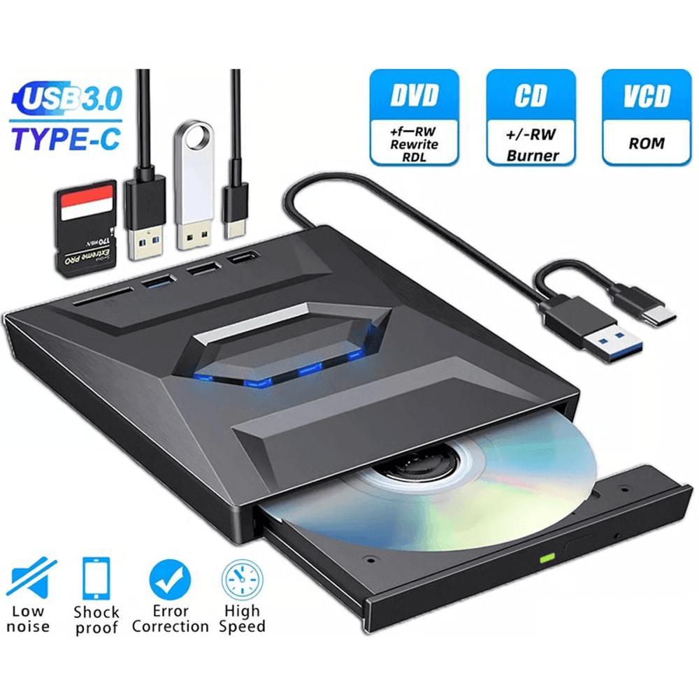External CD DVD Drive USB Writer Burner Player For PC Laptop Windows Mac Portable Optical Drive Wit 1
