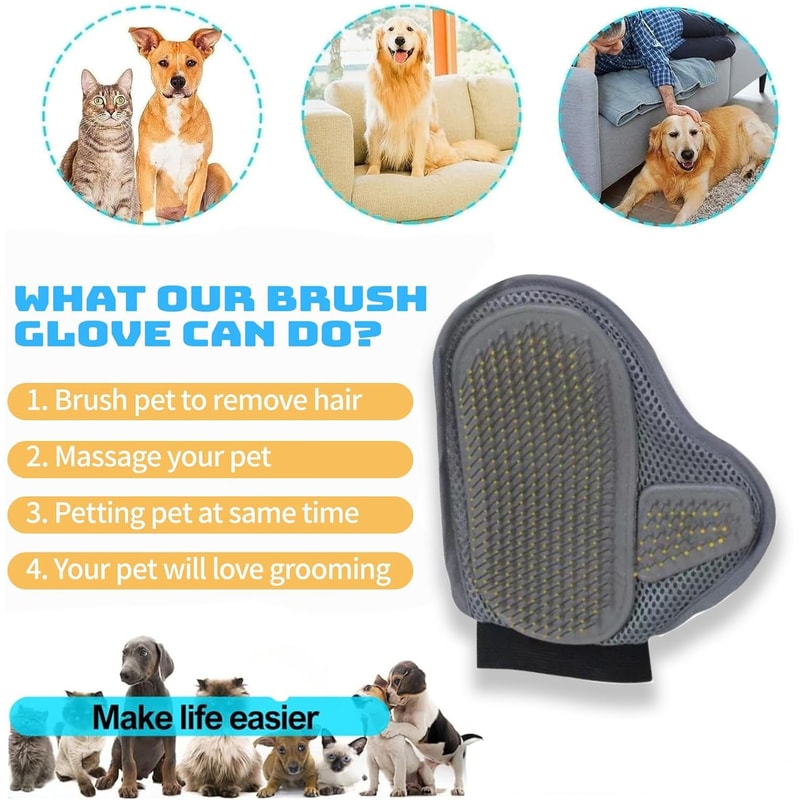 Gentle Pet Grooming Glove for Cat and Dog Hair Removal