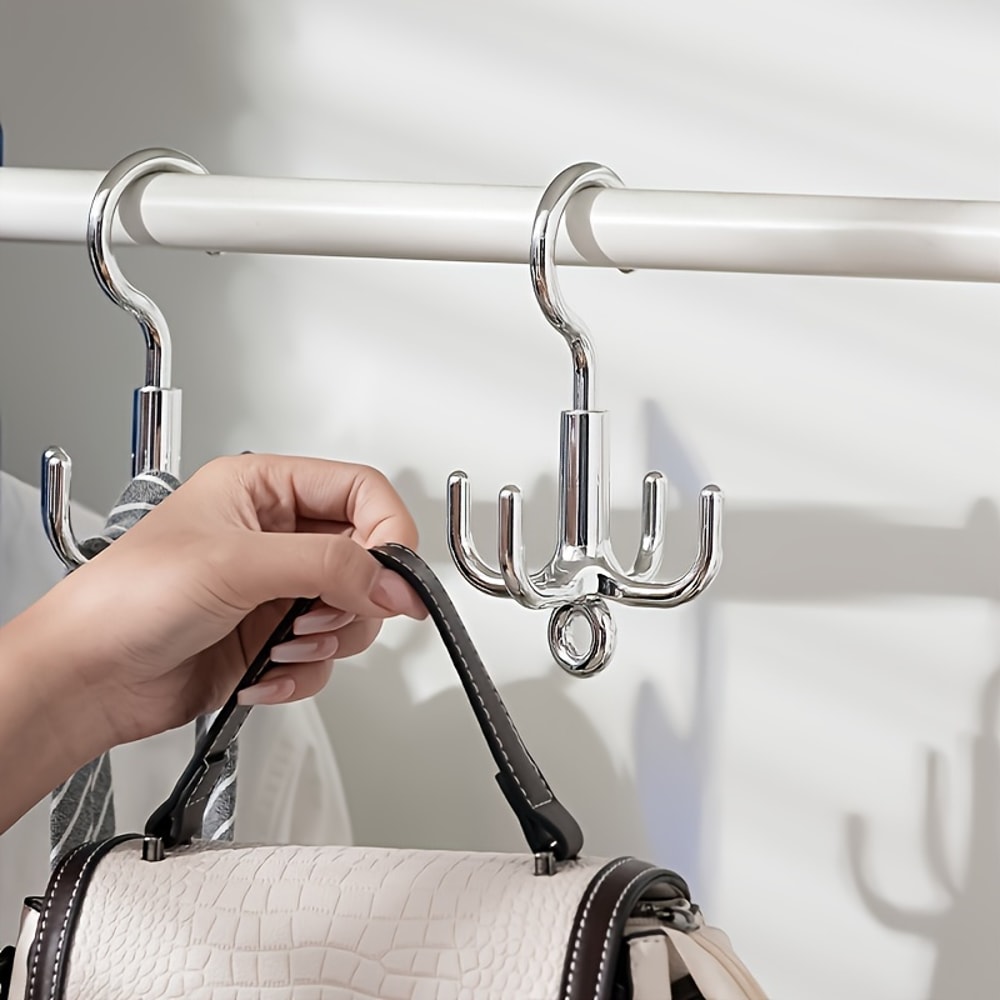 Punch Free Rotating Clothes Hook 4 Claw Coat Hanger Organizer