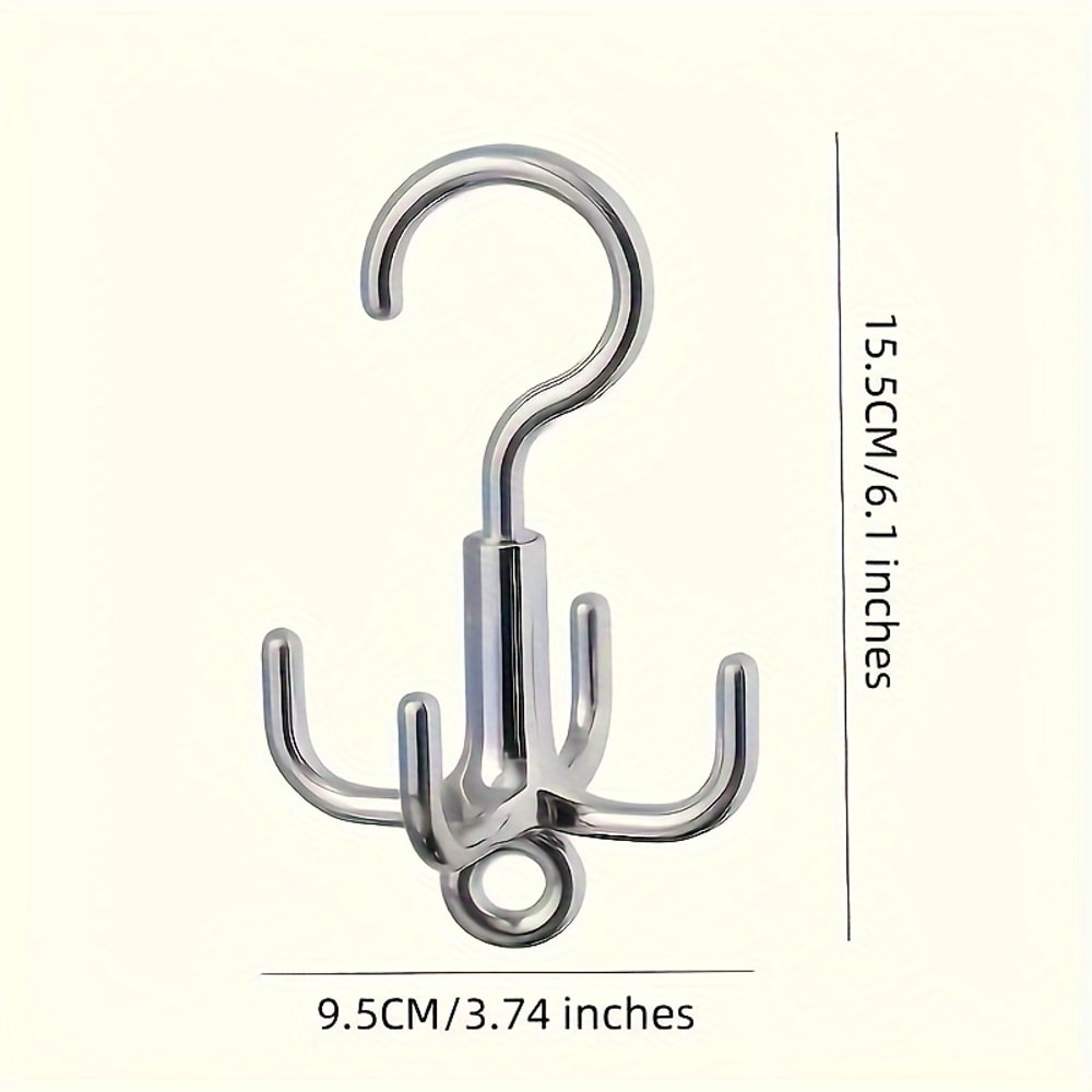 Punch Free Rotating Clothes Hook 4 Claw Coat Hanger Organizer