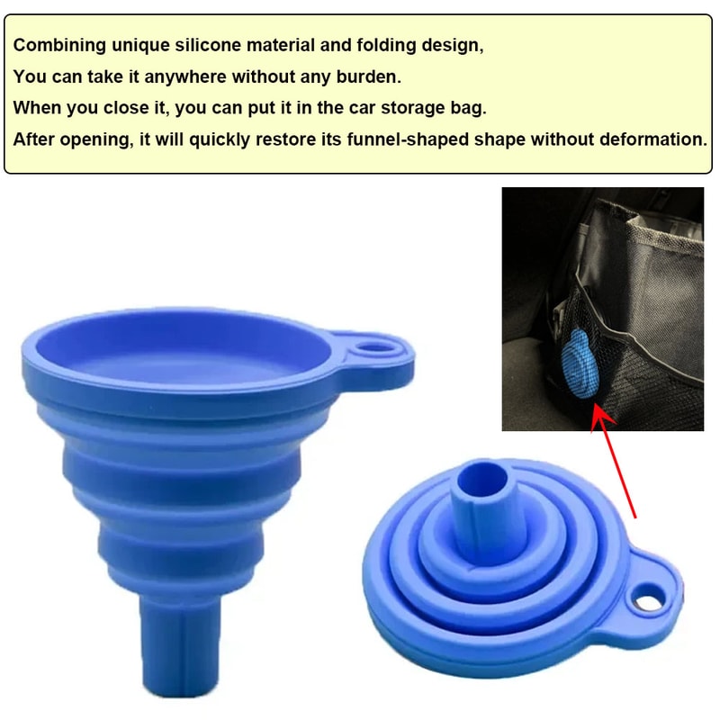 Universal Silicone Collapsible Oil Funnel For Car Washer Fluid And Fuel 7