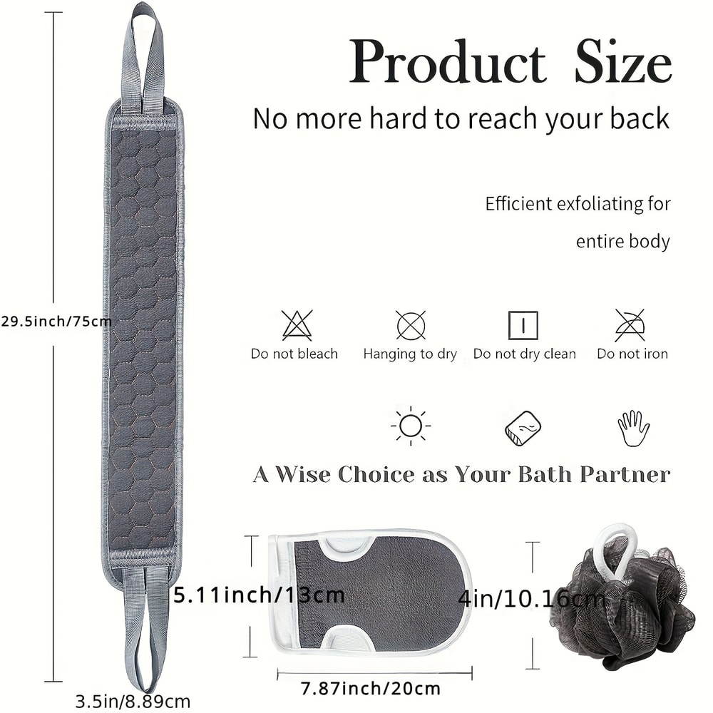 Exfoliating Body Scrubber Premium Back Strap and Shower Mesh Loofah