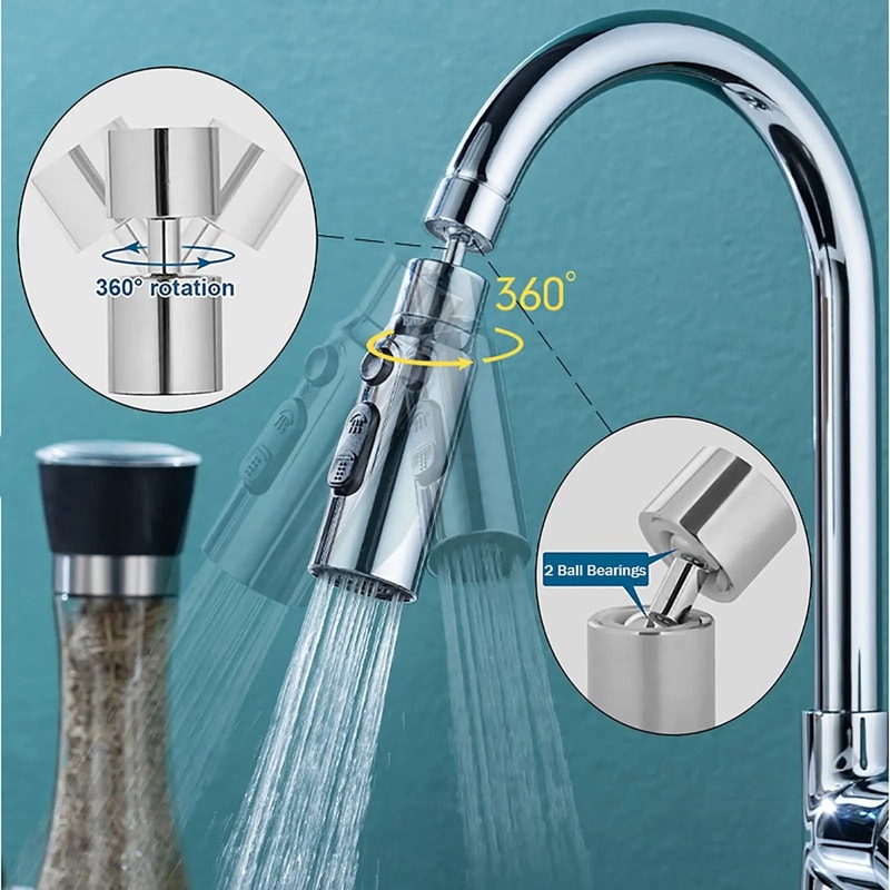 Premium 3 Mode Kitchen Faucet Aerator Anti Splash Water Saver 3