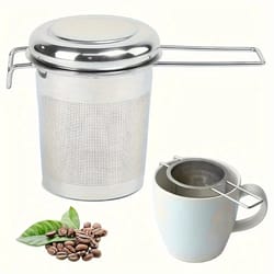 premium stainless steel loose leaf tea strainer with folding handle & lid durable tea infuser filter