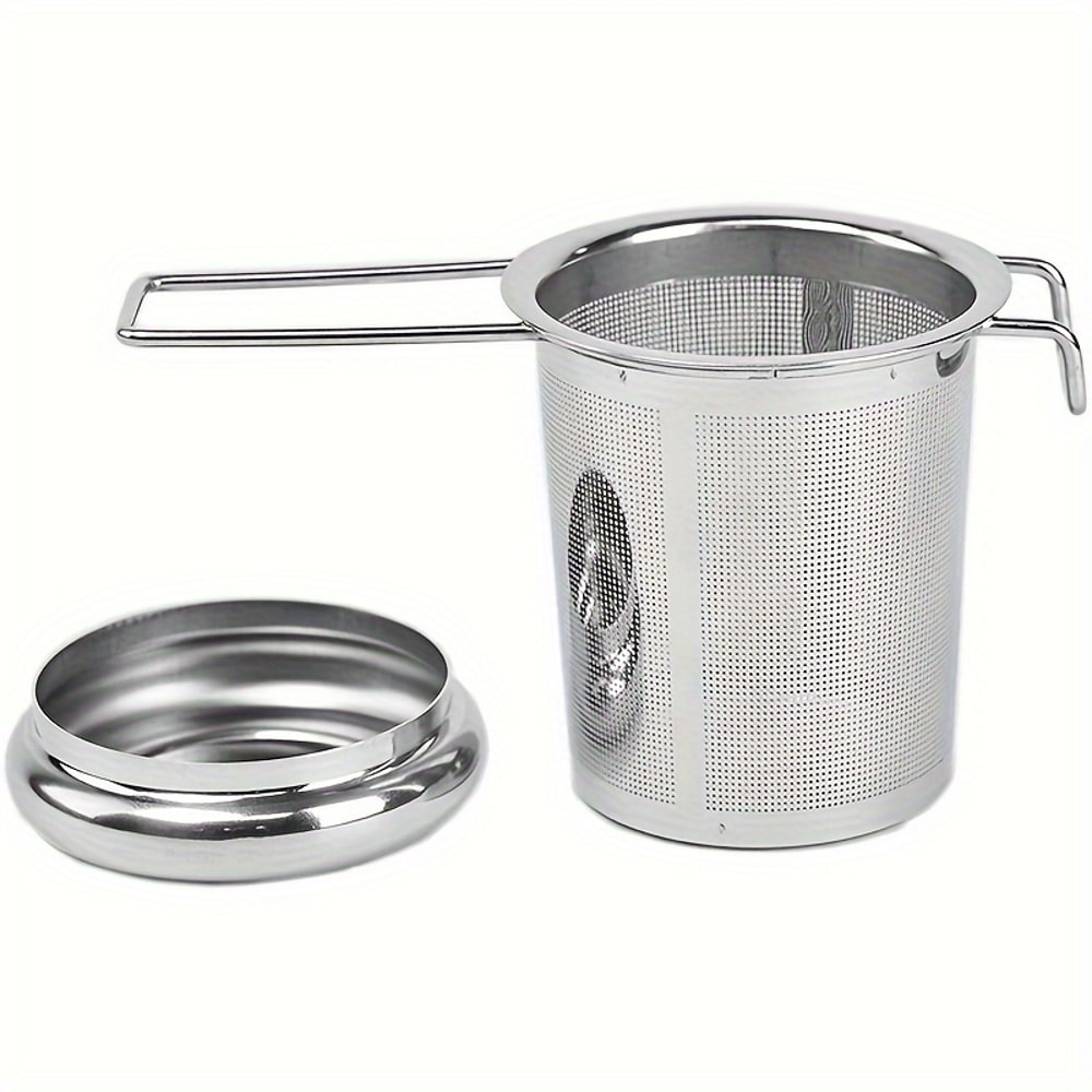 Premium Stainless Steel Loose Leaf Tea Strainer with Folding Handle & Lid Durable Tea Infuser Filter