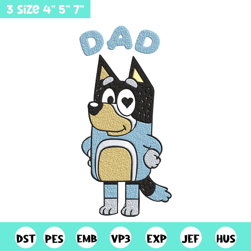 Bluey Dad Embroidery, Bandit Heeler Embroidery, Embroidery File, cartoon design, cartoon shirt, Digital download..jpg