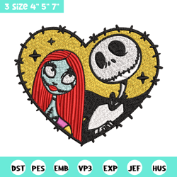 jack and sally in heart embroidery design, horror embroidery, horror design, embroidery file, digital download.