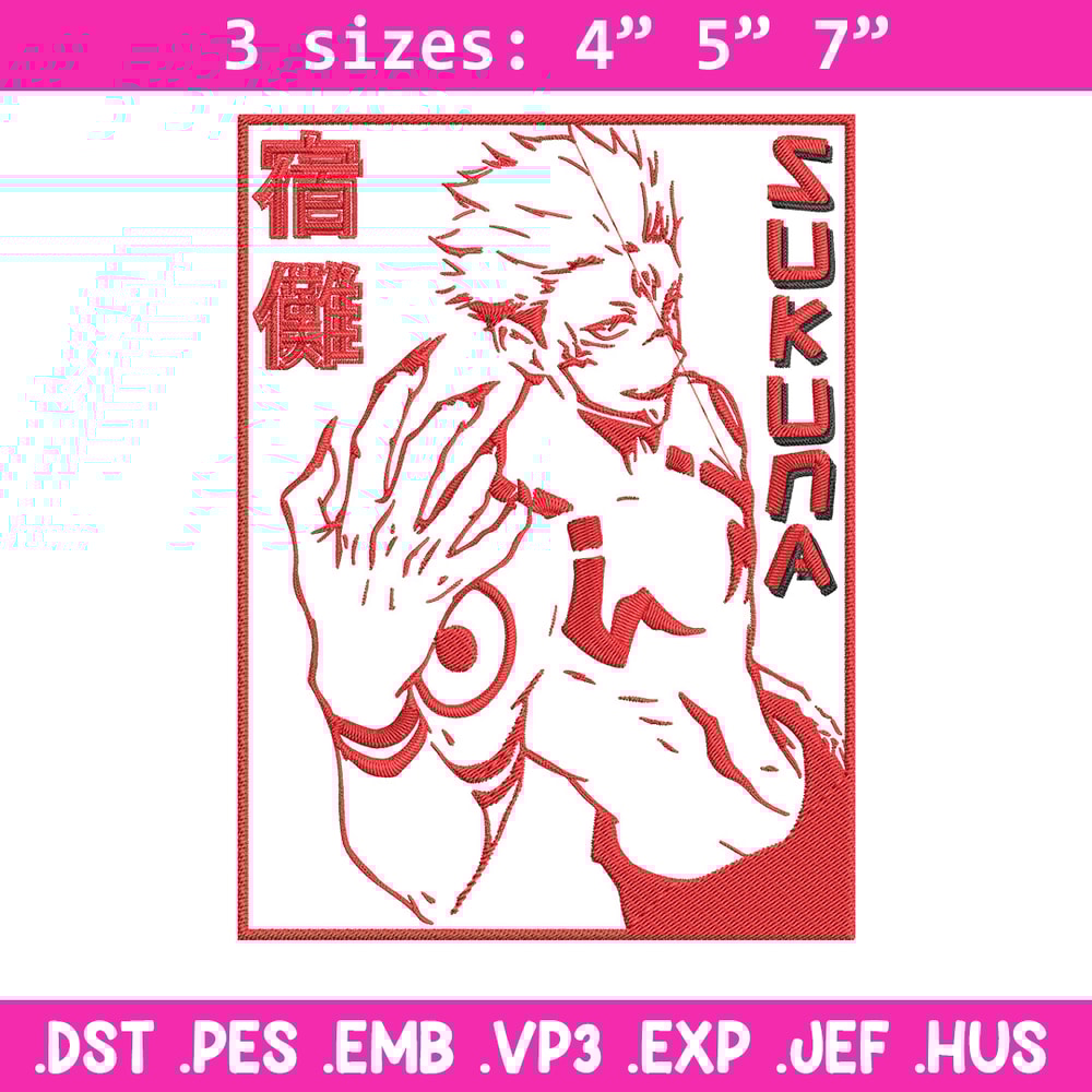 Sukuna poster Embroidery Design, Jujutsu Embroidery, Embroidery File, Anime Embroidery, Anime shirt, Digital download..jpg