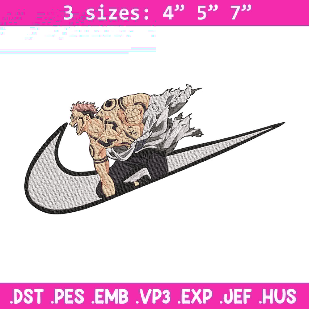 Sukuna x nike Embroidery Design, Jujutsu Embroidery, Embroidery File, Nike Embroidery, Anime shirt, Digital download.jpg