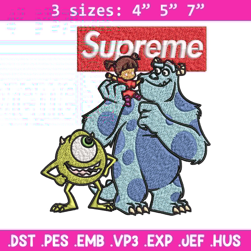 Sulley & Mike Monsters supreme Embroidery design, cartoon Embroidery, cartoon design, Embroidery File, Instant download..jpg