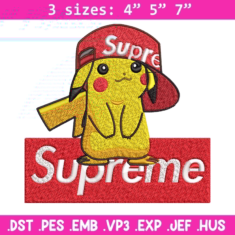 Supreme Pikachu Embroidery design, Pokemon Embroidery, anime design, Embroidery File, anime shirt, Digital download..jpg