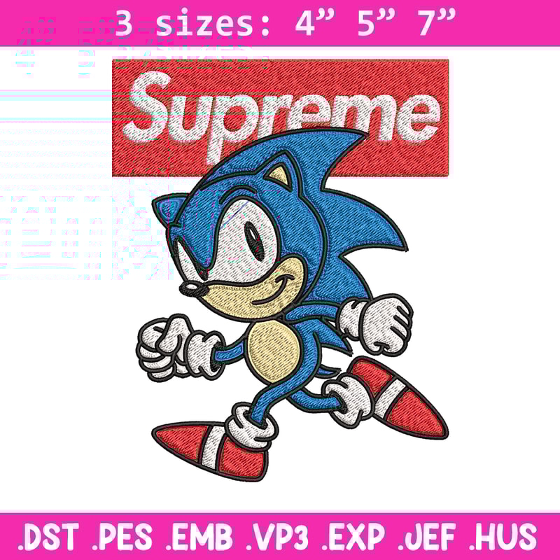 Supreme Sonic Embroidery design, Supreme Sonic Embroidery, cartoon design, Embroidery File, Instant download..jpg