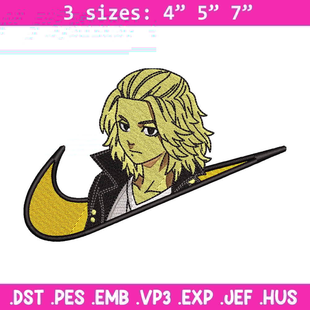 Swoosh Mikey embroidery design, Tokyo Revengers embroidery, Nike design, anime design, anime shirt, Digital download.jpg