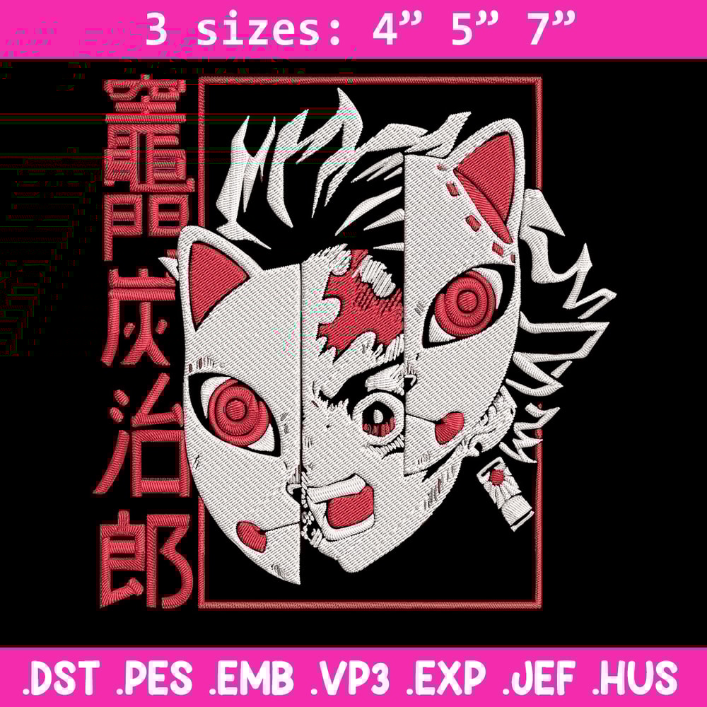 Tanjiro mask Embroidery Design, Demon slayer Embroidery, Embroidery File, Anime Embroidery, Digital download..jpg