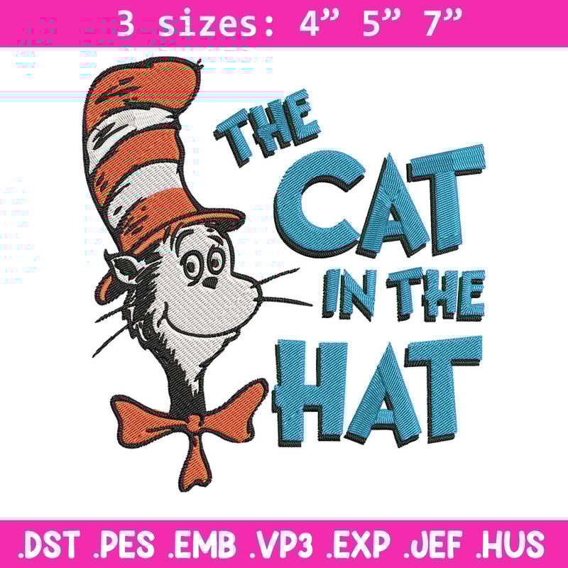 The Cat in the Hat Embroidery Design, Dr Seuss Embroidery, Embroidery File, Embroidery design, Digital download.jpg