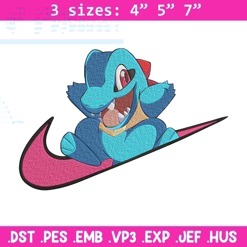 Totodile x nike Embroidery Design, Pokemon Embroidery, Embroidery File, Nike Embroidery, Anime shirt, Digital download.jpg