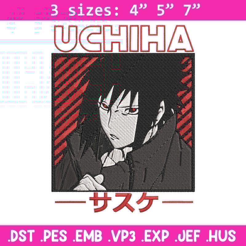 Uchiha Sasuke Embroidery Design, Naruto Embroidery,Embroidery File, Anime Embroidery, Anime shirt, Digital download.jpg