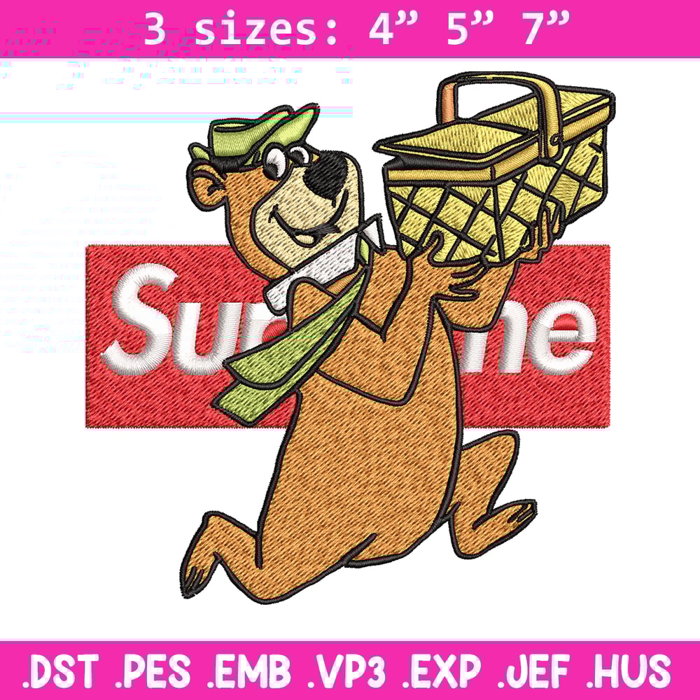 Yogi Bear Supreme Embroidery design, Yogi Bear Embroidery, cartoon design, logo shirt, Embroidery File, Instant download.jpg