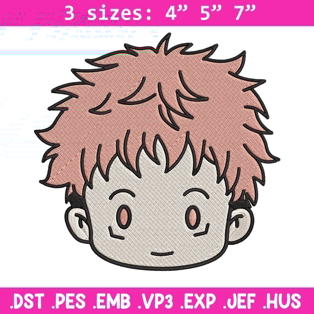 Yuji chibi Embroidery Design, Jujutsu Embroidery, Embroidery File, Anime Embroidery, Anime shirt, Digital download..jpg