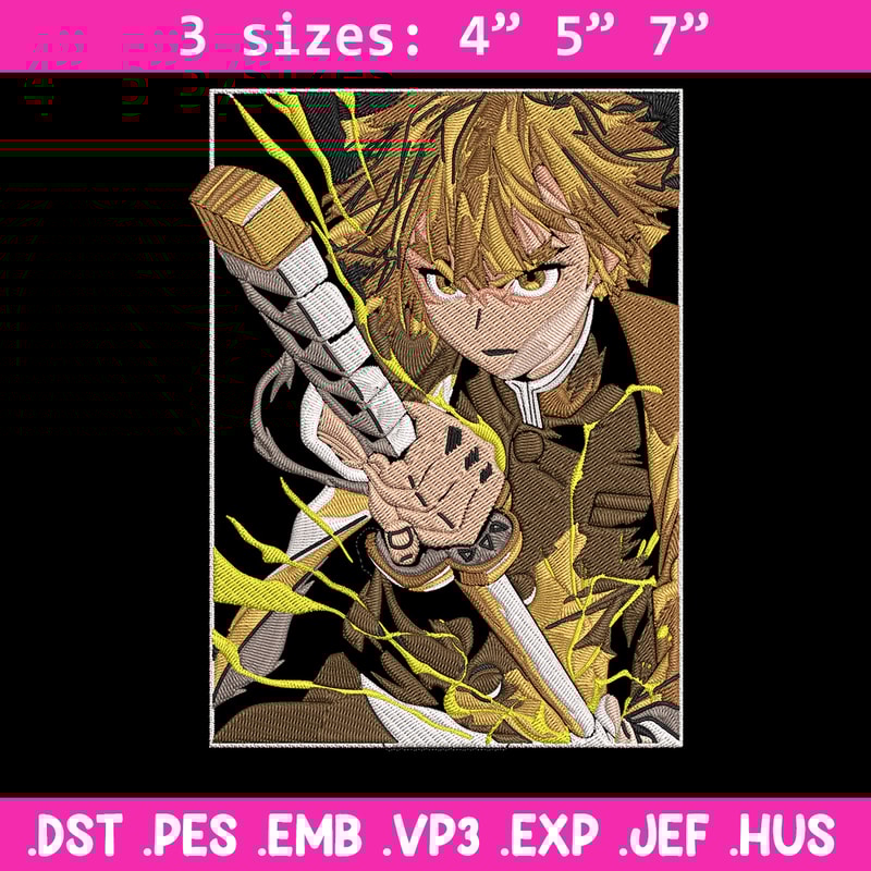 Zenitsu Poster Embroidery Design, Demon slayer Embroidery, Embroidery File, Anime Embroidery, Digital download..jpg