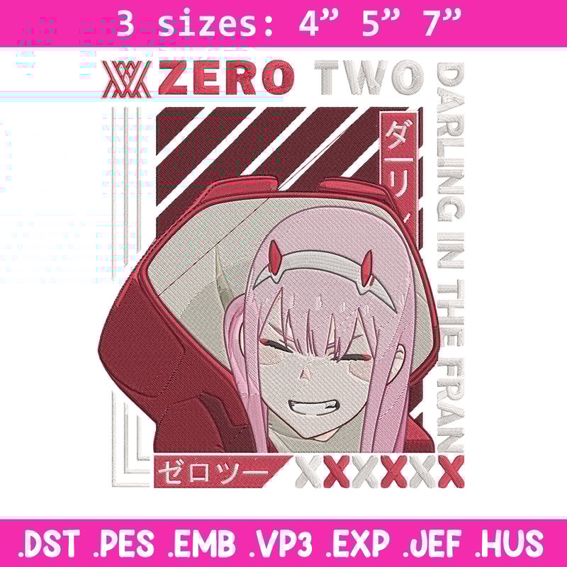 Zero two Embroidery Design, Darling in the fran Embroidery,Embroidery File,Anime Embroidery,Anime shirt,Digital download.jpg