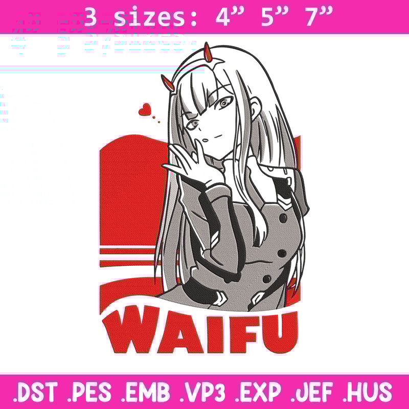 Zero two waifu Embroidery Design, Zero Two Embroidery, Embroidery File, Anime Embroidery, Anime shirt, Digital download.jpg
