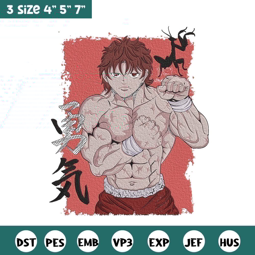 Baki poster Embroidery Design, Baki Embroidery, Embroidery File, Anime Embroidery, Anime shirt, Digital download.jpg