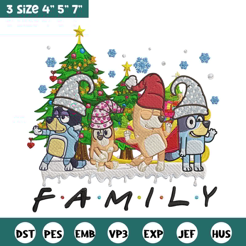 Bluey family Embroidery Design, Bluey Embroidery, Embroidery File, Chrismas Embroidery, Anime shirt, Digital download.jpg