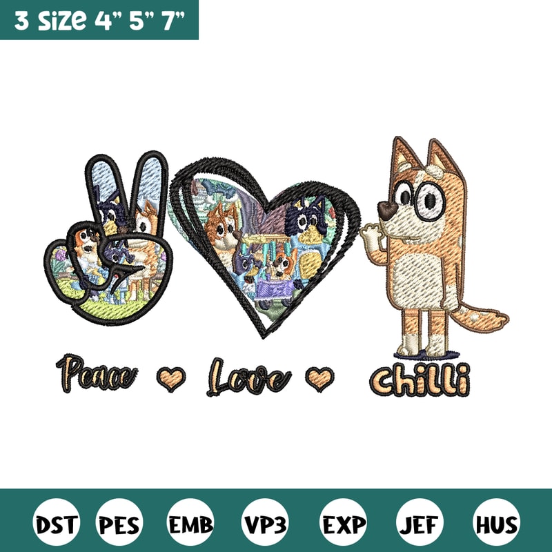 Bluey Peace Love bandit Embroidery design, Bluey cartoon Embroidery, cartoon design, Embroidery File, Instant download.jpg