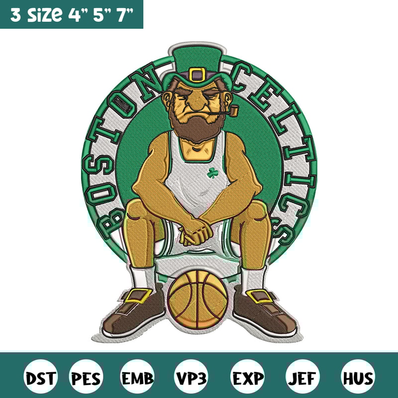 Boston Celtics mascot embroidery design, NBA embroidery, Sport embroidery, Logo sport embroidery, Embroidery design.jpg