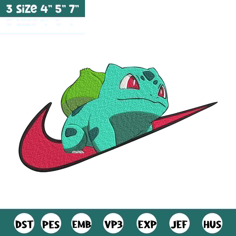 Bulbasaur x nike Embroidery Design, Pokemon Embroidery, Embroidery File, Nike Embroidery, Anime shirt, Digital download.jpg