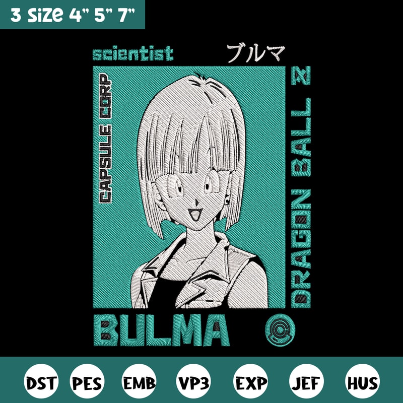 Bulma poster Embroidery Design, Dragonball Embroidery, Embroidery File, Anime Embroidery, Anime shirt, Digital download..jpg
