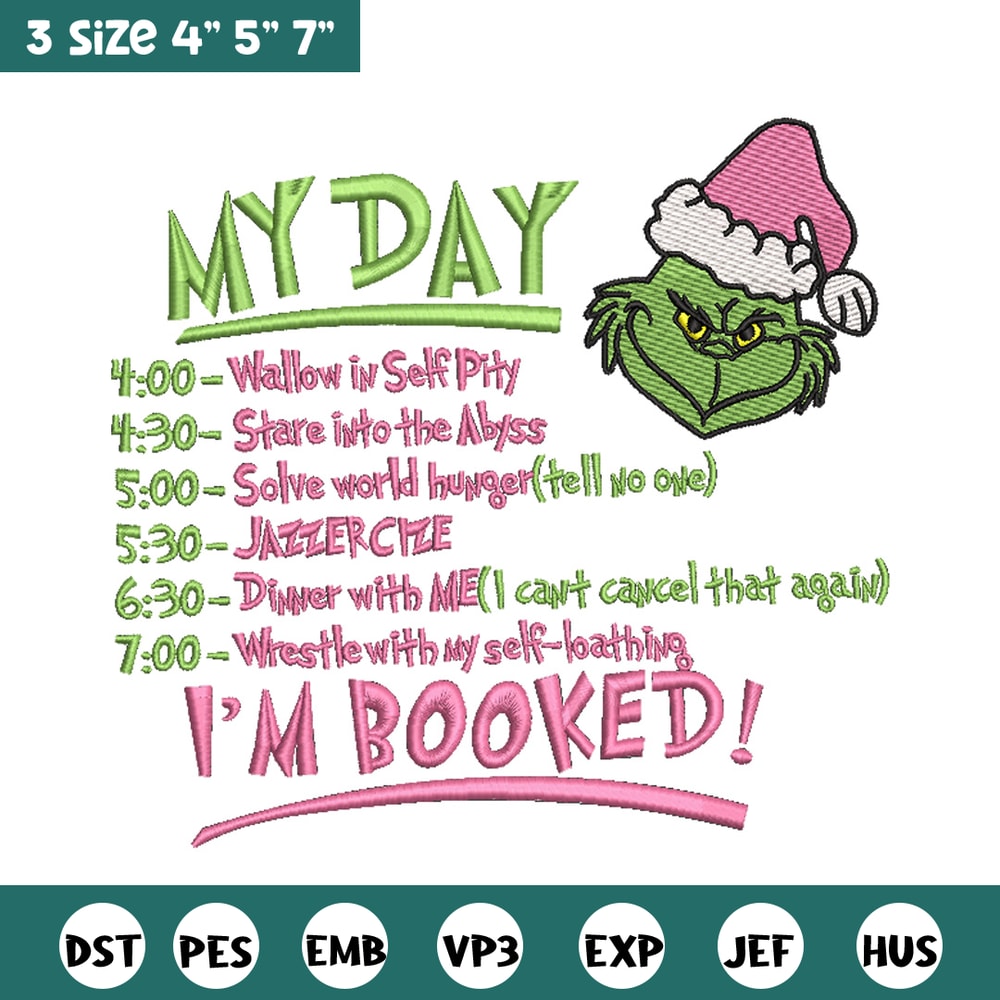 Grinch my day embroidery design,Chrismas design, Embroidery shirt, Embroidery file, Grinch embroidery, Digital download.jpg