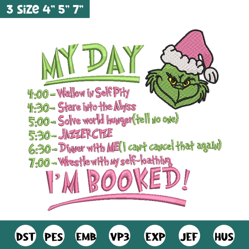 Grinch my day embroidery design,Chrismas design, Embroidery shirt, Embroidery file, Grinch embroidery, Digital download.jpg