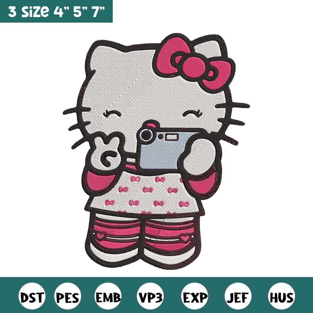 Hello kitty selfie Embroidery Design, Hello kitty Embroidery, Embroidery File, Anime Embroidery, Digital download.jpg