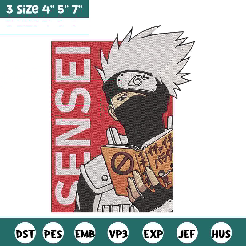 Kakashu sensei Embroidery Design, Naruto Embroidery, Embroidery File, Anime Embroidery, Anime shirt, Digital download.jpg