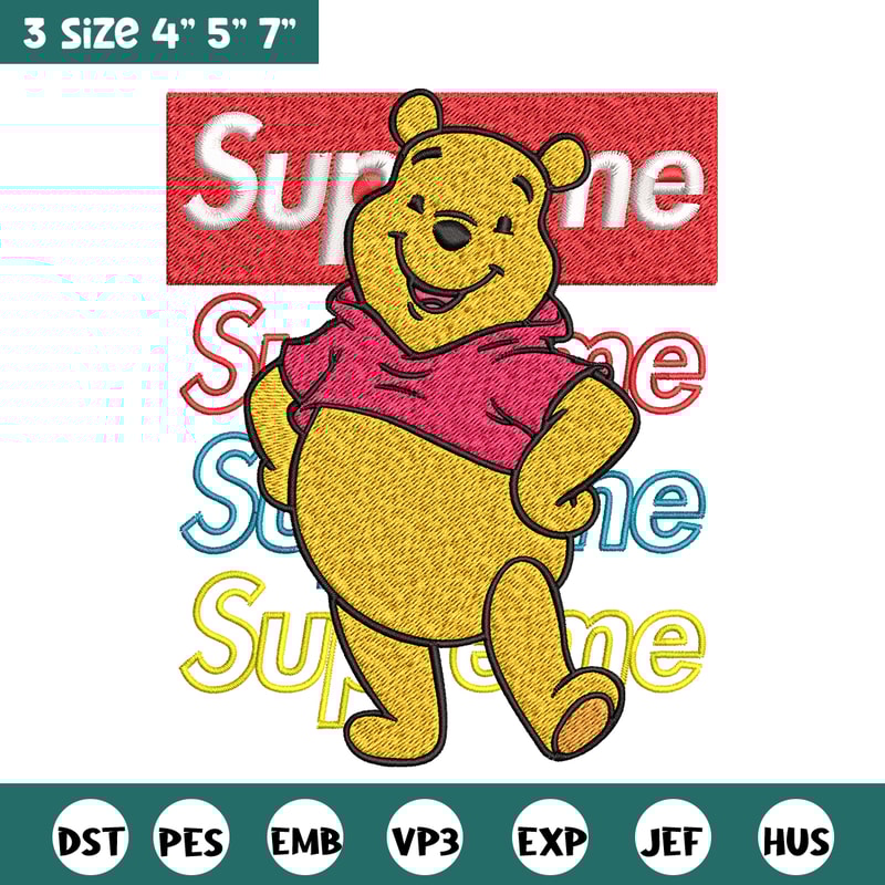 Supreme Winnie The Pooh Embroidery design, Winnie The Pooh Embroidery, cartoon design, Embroidery File, Instant download.jpg