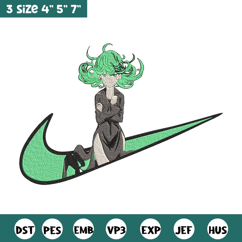 Tatsumaki nike Embroidery Design, One punch man Embroidery,Embroidery File,Nike Embroidery,Anime shirt,Digital download.jpg