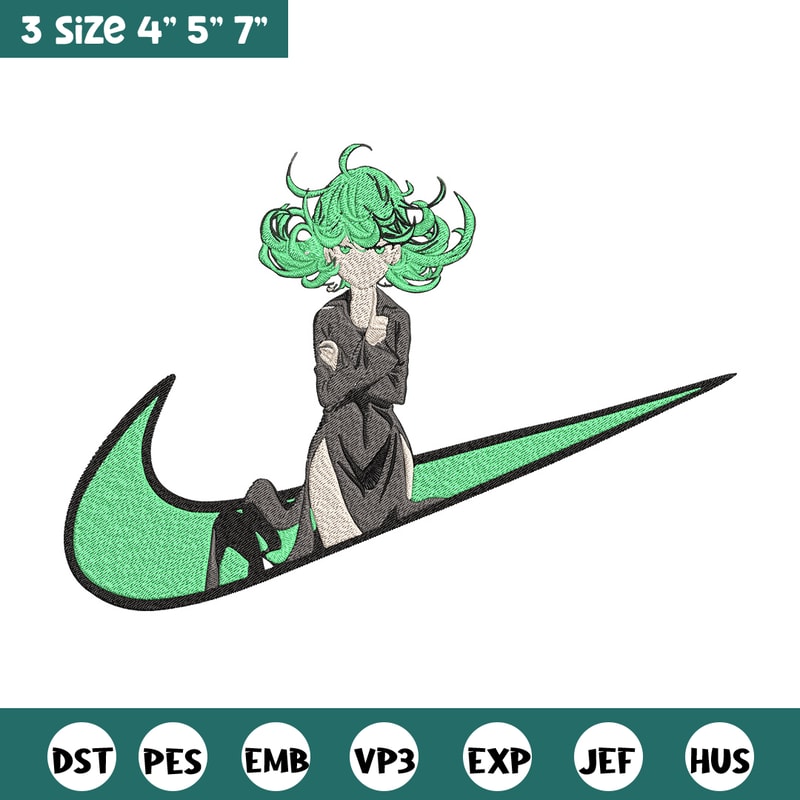 Tatsumaki nike Embroidery Design, One punch man Embroidery,Embroidery File,Nike Embroidery,Anime shirt,Digital download.jpg