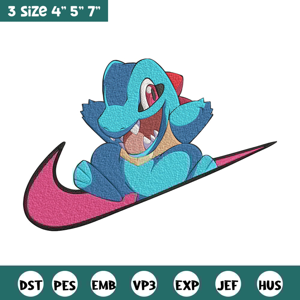 Totodile x nike Embroidery Design, Pokemon Embroidery, Embroidery File, Nike Embroidery, Anime shirt, Digital download.jpg