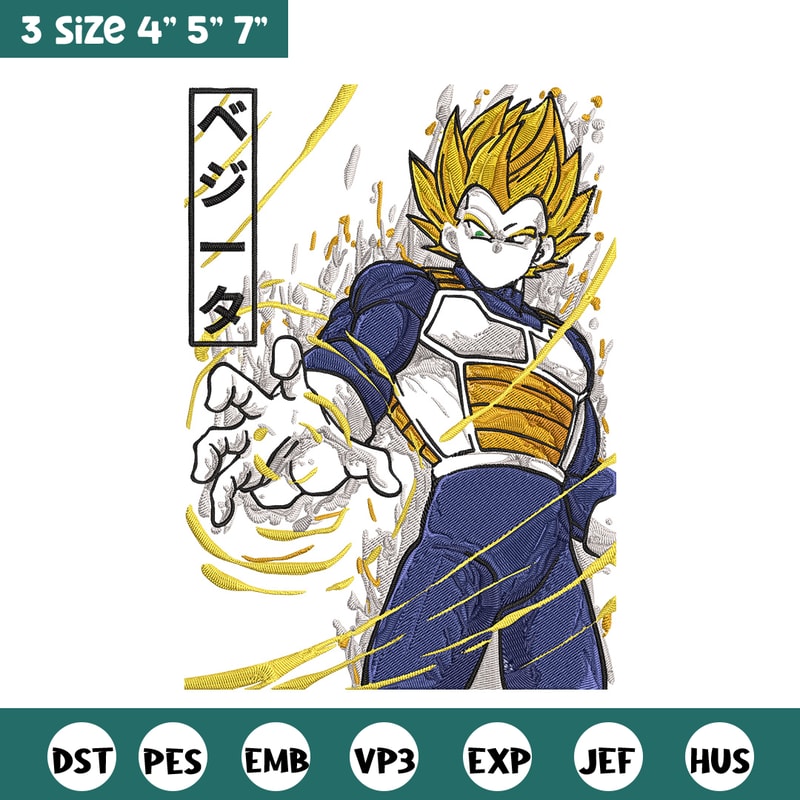 Vegeta ssj Embroidery Design, Dragonball Embroidery,Embroidery File, Anime Embroidery, Anime shirt, Digital download.jpg