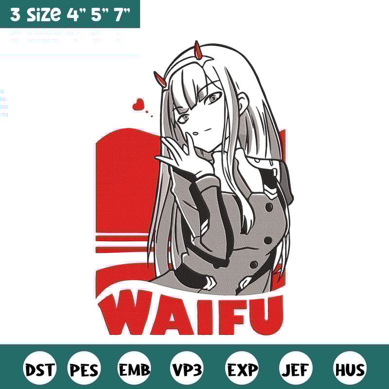 Waifu Zero Two Embroidery Design, Zero Two Embroidery, Embroidery File, Anime Embroidery, Anime shirt,Digital download..jpg